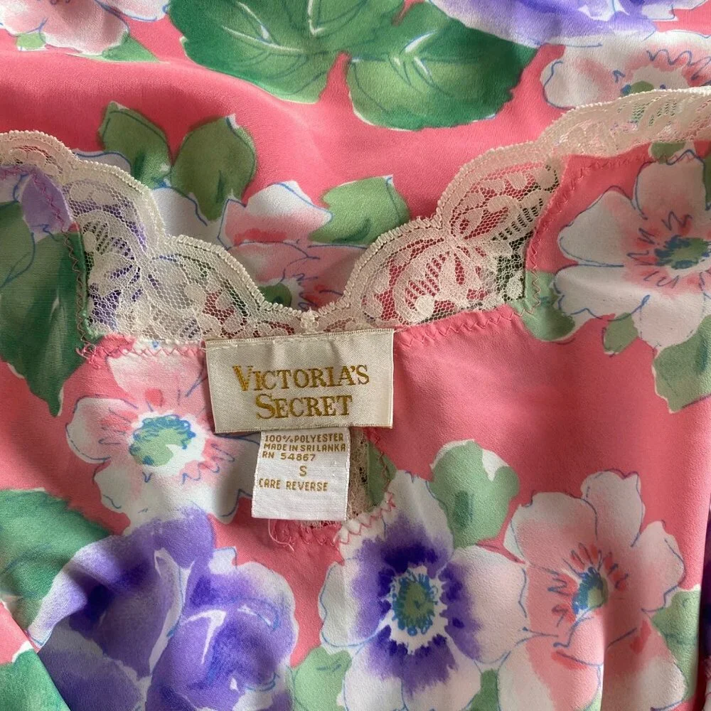 Victoria's Secret 80s Vintage Camisole Gold‎ Label Floral Pink Purple Roses Smal